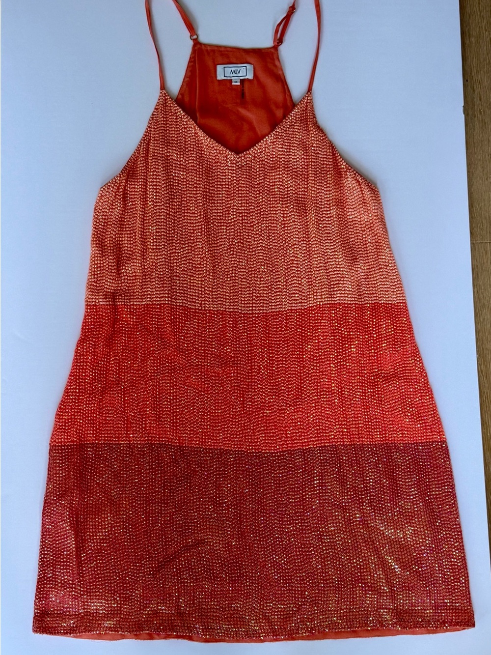 MLV Orange Sequin Slip Dress XS Spaghetti Strap Ombre Party Mini